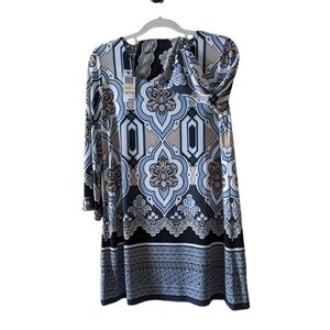Alfani Mini Dress New Long Sleeve Print Pattern Size M Embellishment Sequins